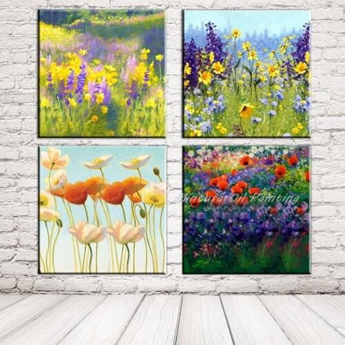 Free Shipping 100%Handpainted Modern Abstract Oil Painting Flower Fields Landscape Canvas Art Picture For Home Decoration 70x70