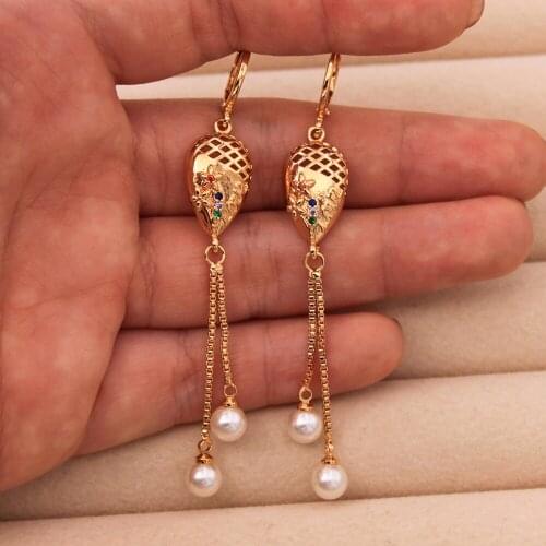 Trendy Dangle Drop Earrings Simulated-Pearl Chain Earring For Women Fashion Jewelry Accessories Wedding Party Anniversary Gift