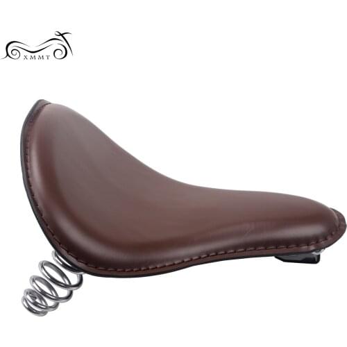 Motorcycle Brown Leather Solo Driver Seat Chrome Spring Bracket Universal For Harley Chopper Bobber Dyna Street Bob FXDB