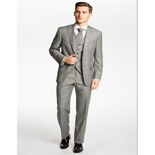 Costume Homme Mens Suit (jacket+pants+vest) Hot Sale Groom Tuxedos Peak Lapel Grey Groomsman Mens Wedding Prom Colote