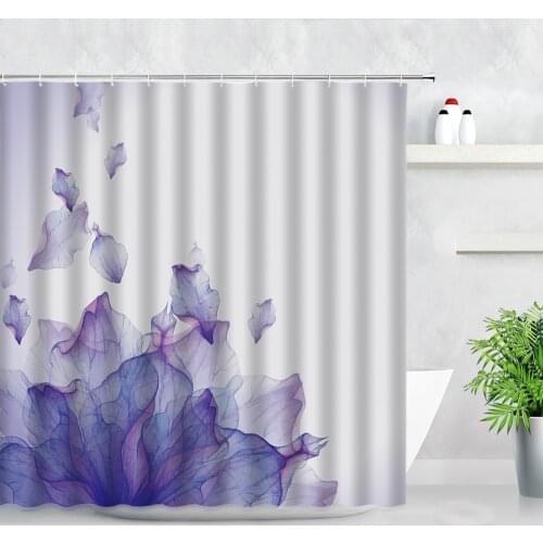 Floral Shower Curtain Set Purple Petals Fashion Creative Flower 3D Ink Painting Home Decor Waterproof Fabric Bathroom Curtains