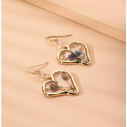 Find Me Retro Alloy Geometric Heart Flower Pendant Earrings For Women Jewelry Accessories