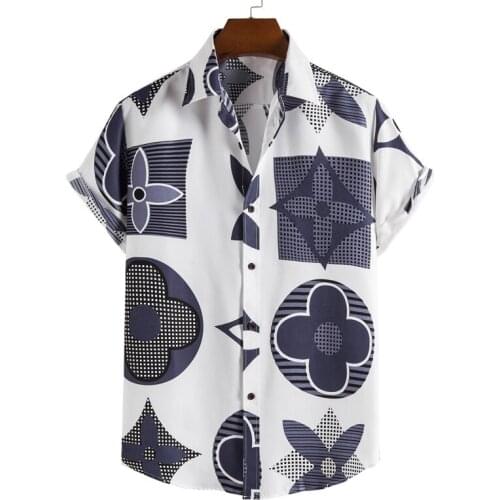 Latest spring hot sale new mens lace shirt Plaid print Beach Short Sleeve Shirt