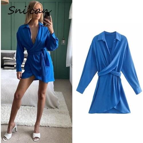Criss Cross Sashes Sexy Dress Summer Fashion Office Ladies Shirt Dresses Za 2021 Women Short Robe Chemise Femme Sukienka Letnia