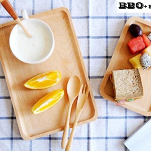 Simplicity Wooden Tray Rectangular Tea Tray Fruit Plate Restaurant Coffee Tea Sushi Dessert Snack Serving Wooden Utensils