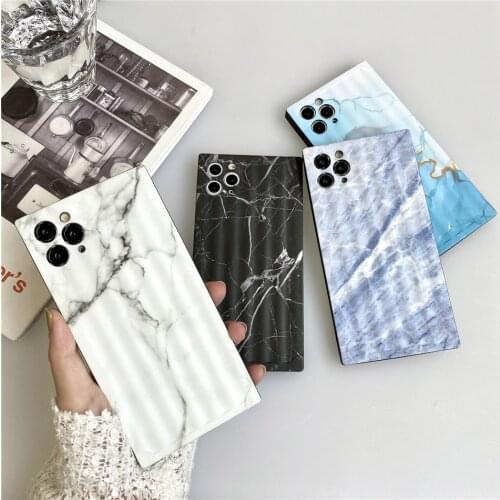 Shockproof Square Black White Marble Phone Case For iPhone 7 8 Plus se 2020 11 Pro XS MAX X XR Soft Silicone Back Cover Coques