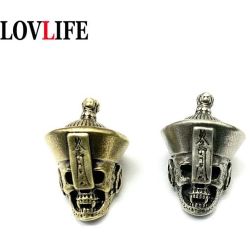 Retro Brass Zombies Handmade Umbrella Rope Y Hole Lanyard Beads Punk Keychains Pendant DIY EDC Outdoor Tool Knife Bead Hangings