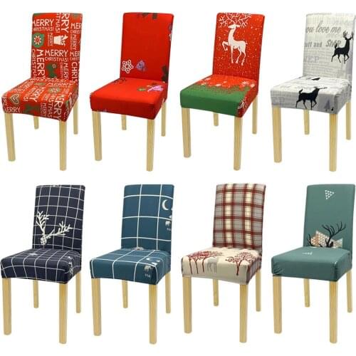 Christmas Spandex Chair Cover Santa Printed Elastic Stretch Dining Chairs Chair Slipcover Kitchen Seat Cover Home Decor