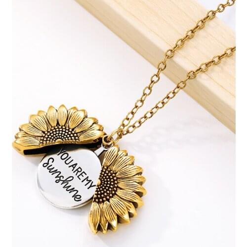 You Are My Sunshine Sunflower Necklaces For Women Creative Charm Long Chain Can Open Sun Flower Pendant Necklace Fashion Jewelry