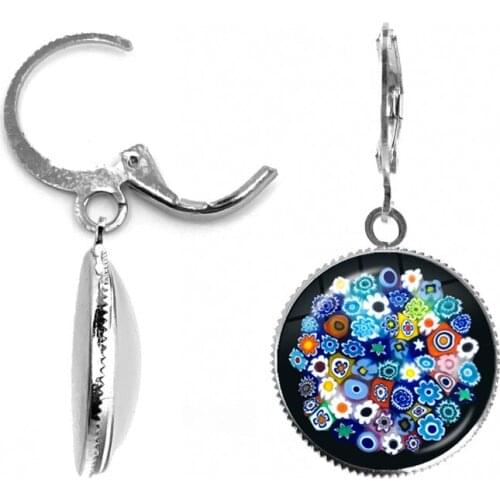 Murano Millefiori Drop Earrings MultiColour Flower 20mm Glass Dome Cabochon Earring Jewelry For Women Girls Gift Dropship