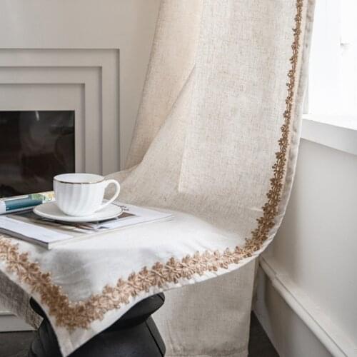 Modern Simple Brown Solid Color Hemp Rope Side Living Room Study Curtains Chinese Semi-Shading Bay Window Decorative Curtains