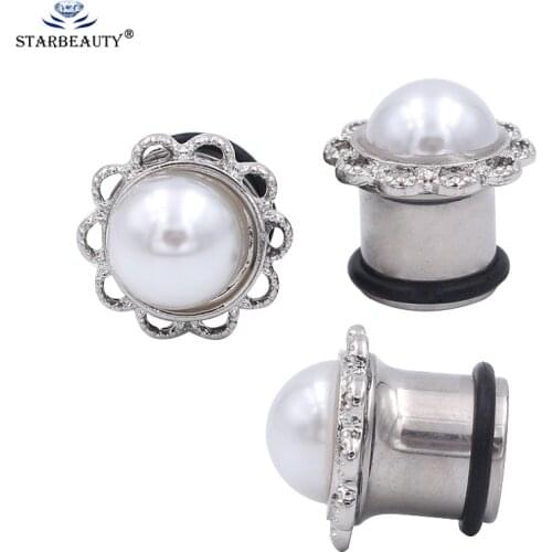 Starbeauty 6-16mm Hot Sale 2Pcs Pearl Ear Plugs Flesh Tunnel For Women Ear Tunnel Earring Stainless Steel Body Piercing Jewelry