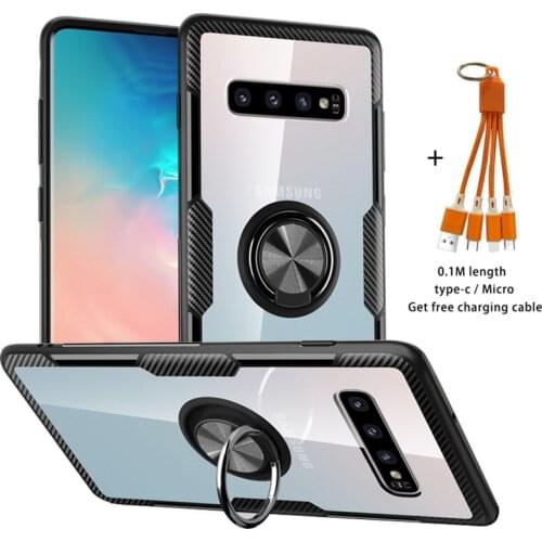 Thin Transparent Ring Bracket Case For Samsung S9 S10 S20 Magnetic Rotatable Kickstand Back Cover For Galaxy S10Plus S21Ultra