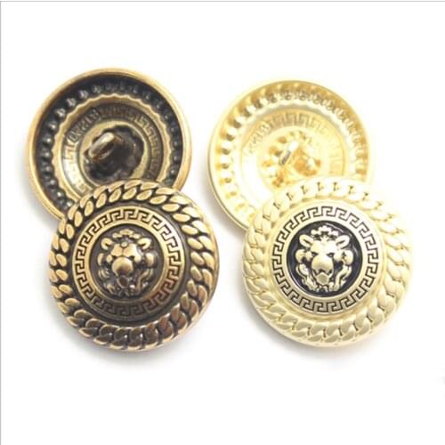 100 PCS Anti-Cutting Lion Head Metal Button Spot British Wind Mens Windbreaker Suit Button For Clothing Ancient Gold 15-25MM