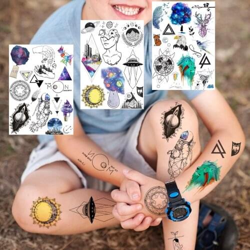 Universe Geometric Temporary Tattoos For Children Minimalist Body Art Galaxy Tattoo Sticker Fake Small Cosmonaut Cute Tatoo Star