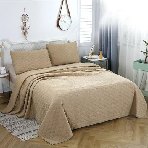 Quality Cotton Bedspread on the Bed Quilts 3PCS Solid Color Embroidered Bed Cover Pillowcase King Size Summer Blanket for Double