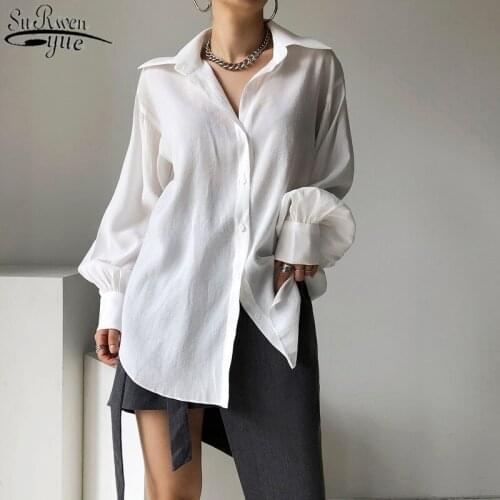 White Shirts Women Long Sleeve Single Breasted Womens Blouse and Shirts Lantern Sleeve Wild Fashion Top Female Blusas 13033
