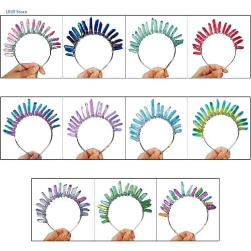 Raw Crystal Quartz Tiara Headband Multicolor Gradient Jewelry Sun Goddess Crown