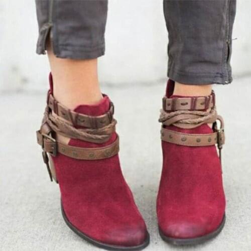 Fashion Women Boots Spring Autumn High Heels Shoes for Female Rivet Buckle Daily Shoes PU Leather Ankle Boots Dropshipping