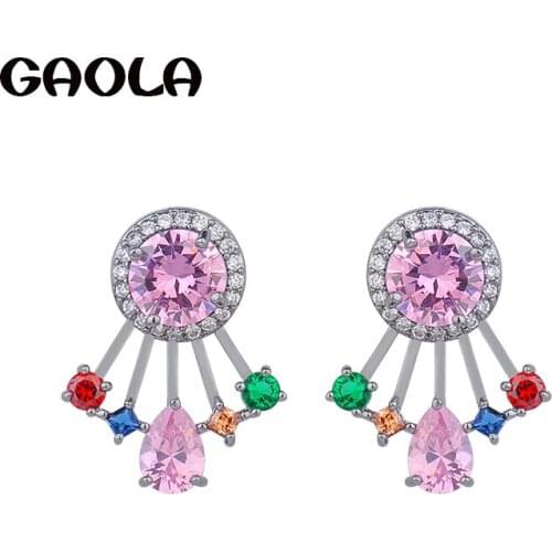GAOLA Fashion Jewelry Earring Plant Shape Multicolor Earrings Silver Plated Cubic Zircon Stud Earring for Women Gift GLE6131