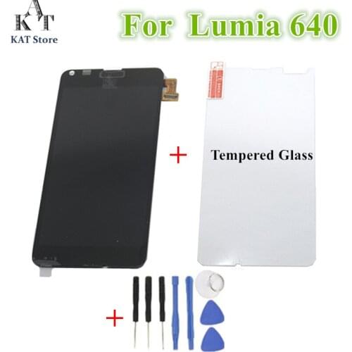 1Pcs For NOKIA Microsoft Lumia 640 LCD Display Touch Screen with Frame for NOKIA Lumia 640 LTE + Tempered Glass Replacement Part