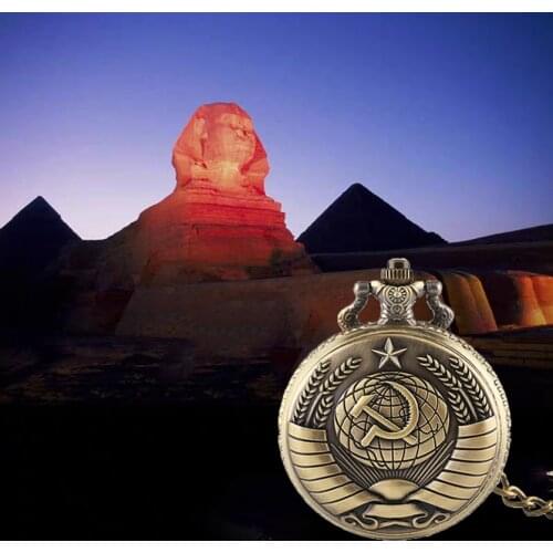 Retro Soviet Union Soviet Union Badge Scythe Hammer Pocket Watch Necklace Bronze Pendant Chain Clock Fashion Badge Gifts