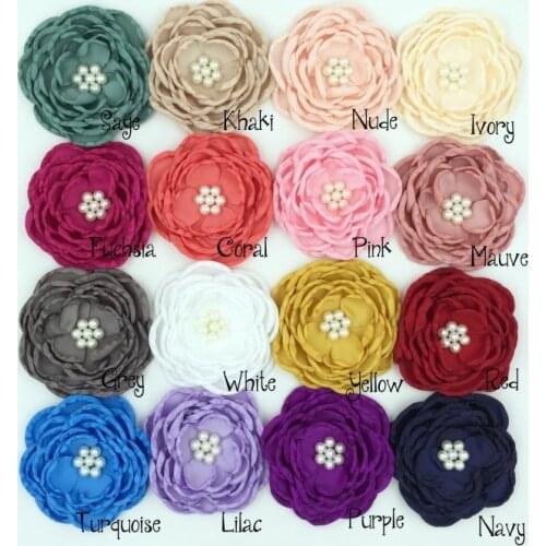 100pcs/lot 3" Newborn Chic Layered Satin Flowers Hair Clips For Headband DIY Crafting Satin Fabric Flowers For Hair Accessories