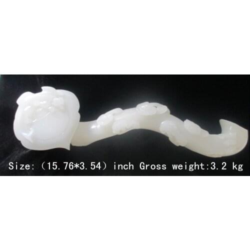 15.76 inch /100% of Afghanistan white jade peony hand-carved enormous wealth