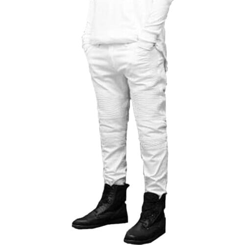 2017 Fashion Jeans Famous Brand Mens White Skinny Jeans Hip Hop Elastic Folded Slim Pants Jeans Harem Men Mens Motorcycle Jean