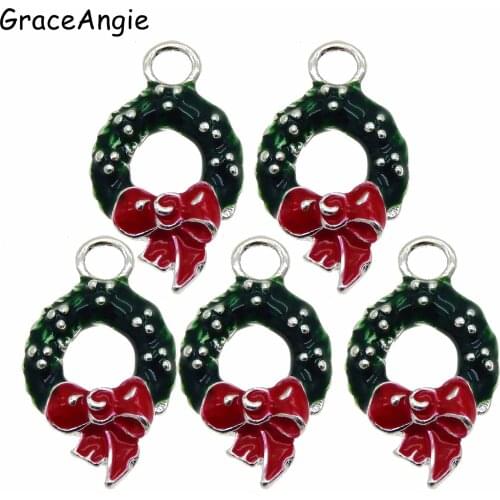 5pcs Chritmas Wreath Enamel Charms Red Bow Bracelet Earrings Gift DIY Pendant Metal Charms Earring Jewelry Accessories Keychain