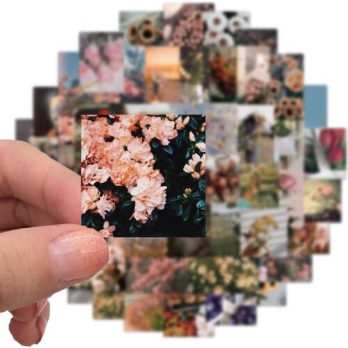 52pcs Cute Retro Literary Flower Stickers Aesthetic Korean Diary Stickers for Notes Scrapbooking Deco Washi Flower Stationery