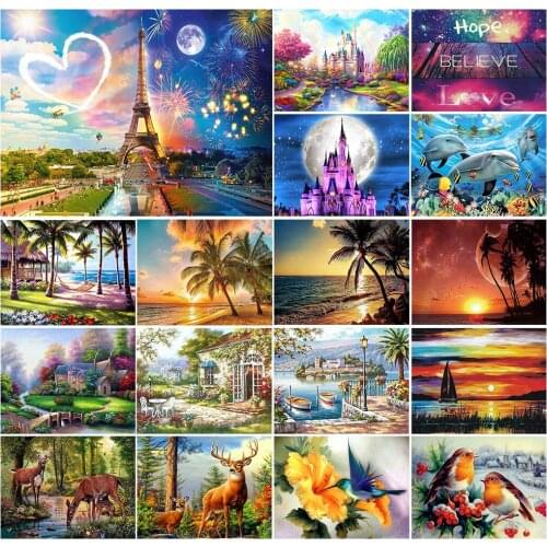 5D DIY Diamond Painting Sunset/love Landscape Full Diamond Round Embroidery Castle Mosaic Animal Diamond Embroidery Home Decorat