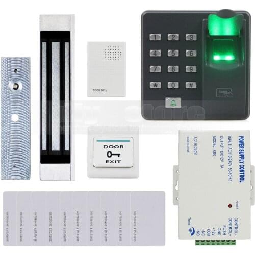 DIYSECUR Biometric Fingerprint RFID 125KHz Password Keypad Door Access Control System Kit + Electric Magnetic Lock + Doorbell