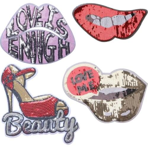 Sequin Embroidery Patches For Clothing Sexy Lips Mouth Pattern Patch Iron On Stickers DIY Backpack Coat Jeans Decoration Badge