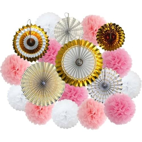 Wedding Party Favor Mixed 8" 12" 16" Paper Fan Baby Baby Girl Baptism DIY Hanging Tissue Pompoms Kids 1st Birthday Decor Gift