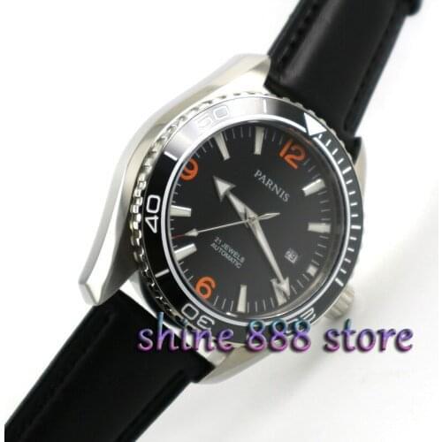 Parnis watch 45mm black dial Black Ceramic Bezel Sapphire Glass MIYOTA Automatic movement Mens watch