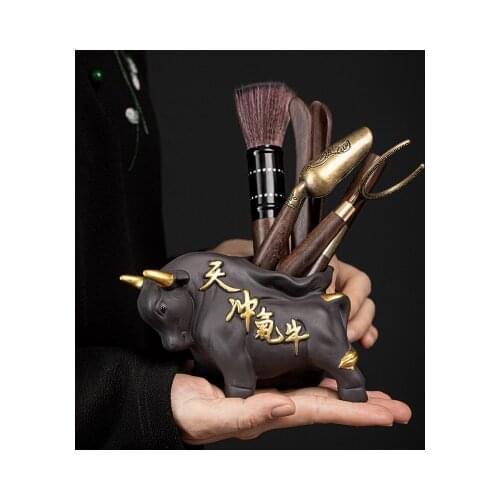 Tea six gentleman purple sand tea accessories ebony black mud bull barrels of chaga teaspoons ChaZhen accessories