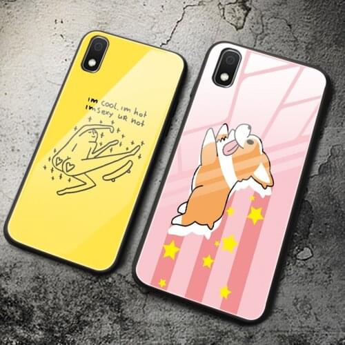 Luxury Cute Dog 9H Tempered Glass Phone Case Back Cover For Galaxy A01 A11 A21 A31 A41 A51 A71 A10s A20s A30s A50s A70s A80 A90
