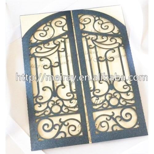 European style gate design black laser cut wedding invitations
