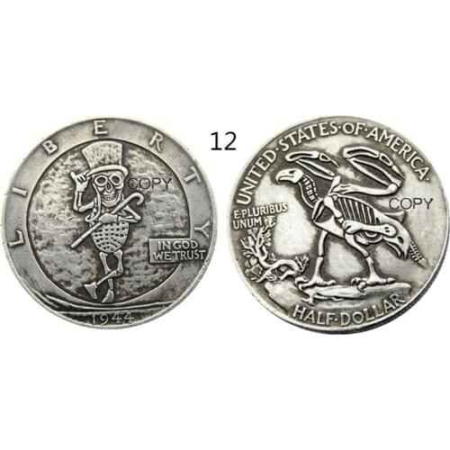 FK(12) Hobo 1944 Walking Liberty Half Dollar Skull Design Silver Plated Copy Coin