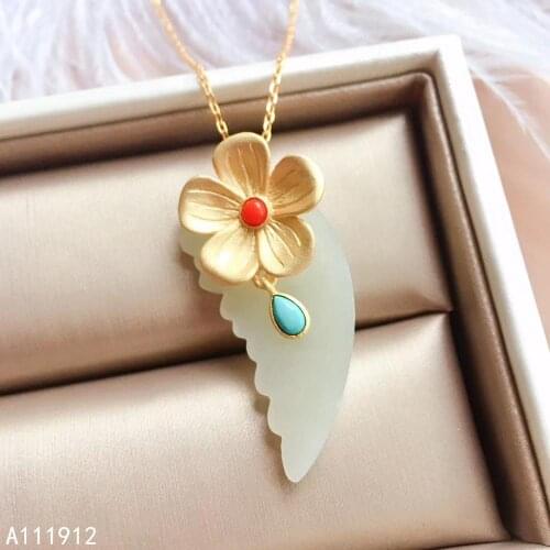 KJJEAXCMY fine jewelry natural white jade 925 sterling silver new women gemstone pendant necklace chain support test luxury