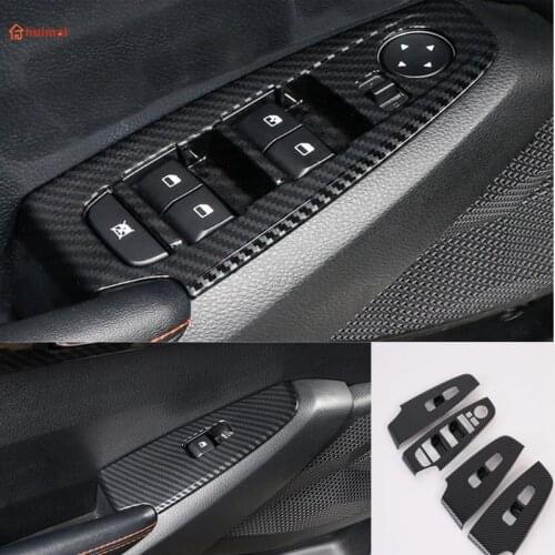LHD!! For Kia Seltos 2019 2020 2021 Carbon Style Window Lift Switch Buttons Frame Decoration Cover Trim Car Styling