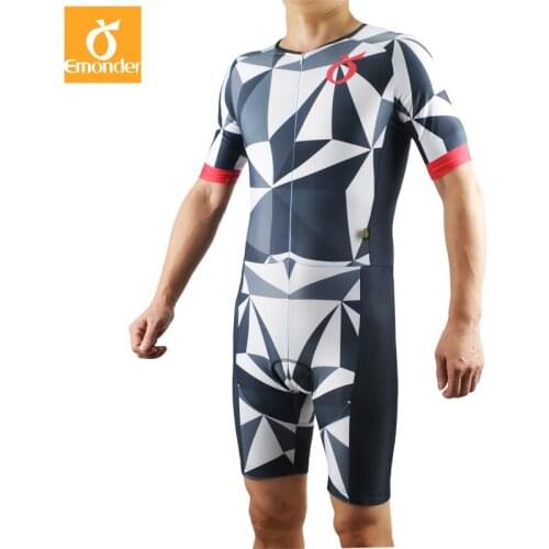 EMONDER Hot Summer Cycling Jersey Short Sleeve Cycling Skinsuit Unisex Triathlon Invisible Zipper Tights Conjoined Cycling Jumps