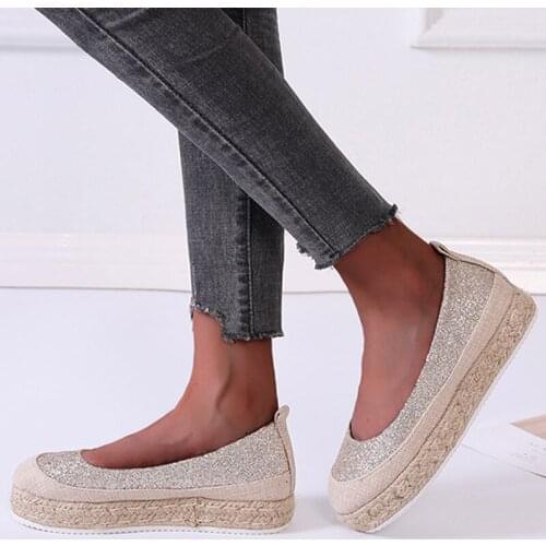 Womens Loafer Patchwork Slip-On Shallow Rope Compilation Plus Size Female Flat Shoe Fashion Comfortable Leisure Ladies Footwear