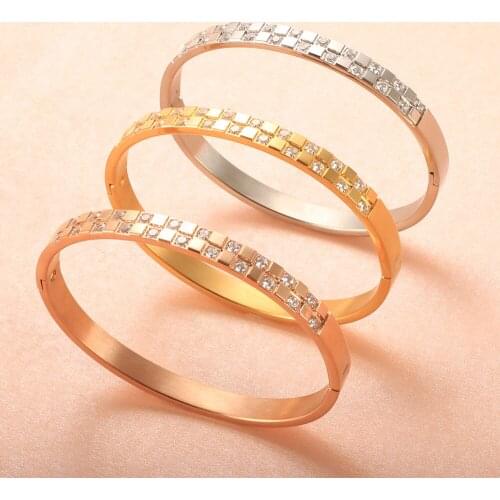 Fashion Jewelry Bangle Bracelets With Two Rows Crystal Rhinestone Pavé Stainless Steel Open Bracelet Ladies Wedding Accessories