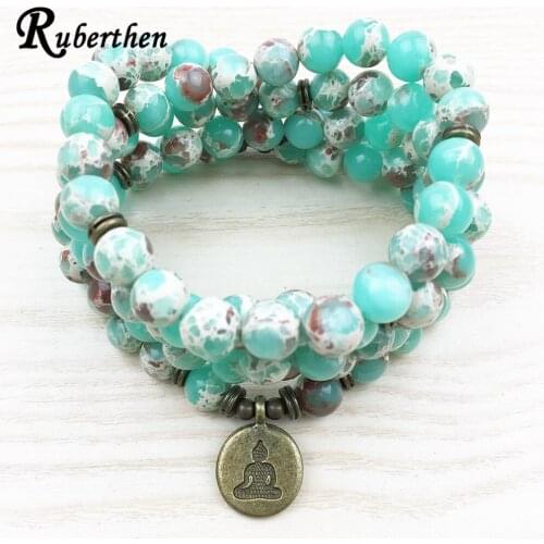 Ruberthen Fashion Design Women`s 108 Mala Bracelet Bronze Buddhist Charm Necklace Yoga Balance Jewelry Best Gift