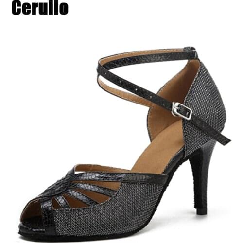 Soft Sole Latin Dance Shoes Rumba Ballroom Samba Tango Waltz Chacha Dancing Shoes for Women/Ladies/Girls 3Color Heel 5/7cm A288