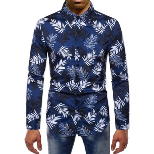 New European size long-sleeved shirt mens slim digital printing trendy shirt