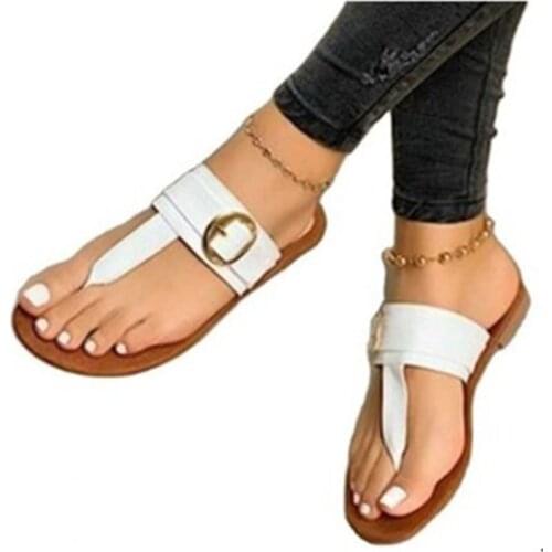 New Summer Sandals Women Fashion Casual Beach Outdoor Sandals Metal Decoration Ladies Flat Shoes Big Size
