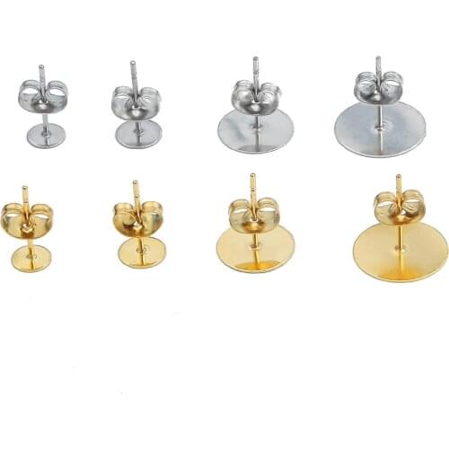 Gold Stainless Steel Blank Post Earring Studs Base Pins With Earring Plug Findings Ear Back For DIY Jewelry Making 20-100pcs/lot